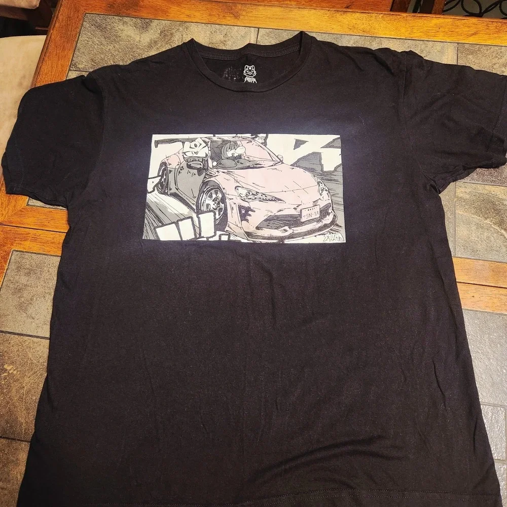 Shinya Burnout Drift Car‎ Anime Graphic T- shirt Black Size L 100% Cotton
